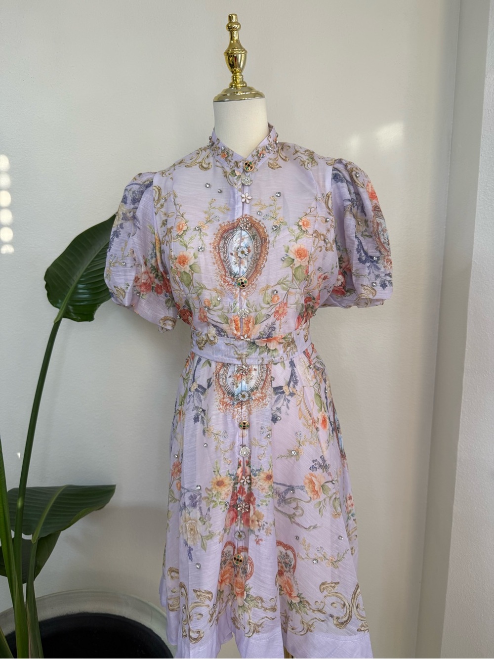 Floral Embroidered Lavender Midi Dress
